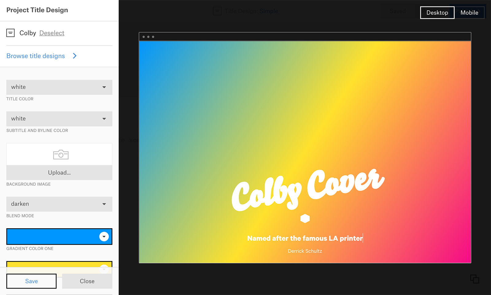 Colby Title Design component